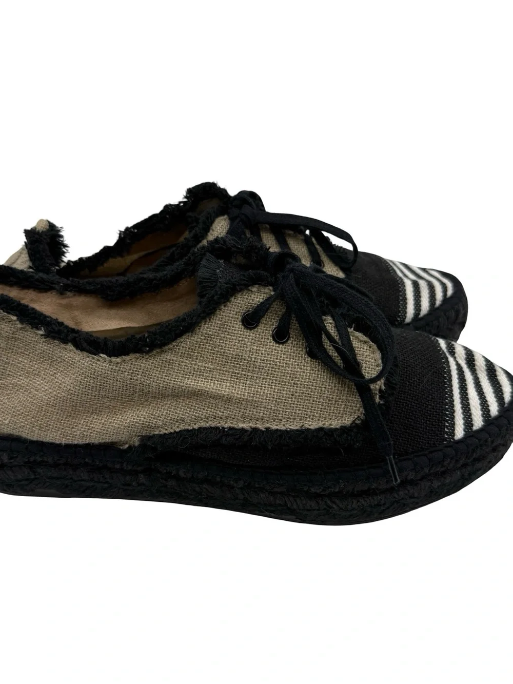 Free People Striped Espadrilles Black Cream Boho Beach Size 40